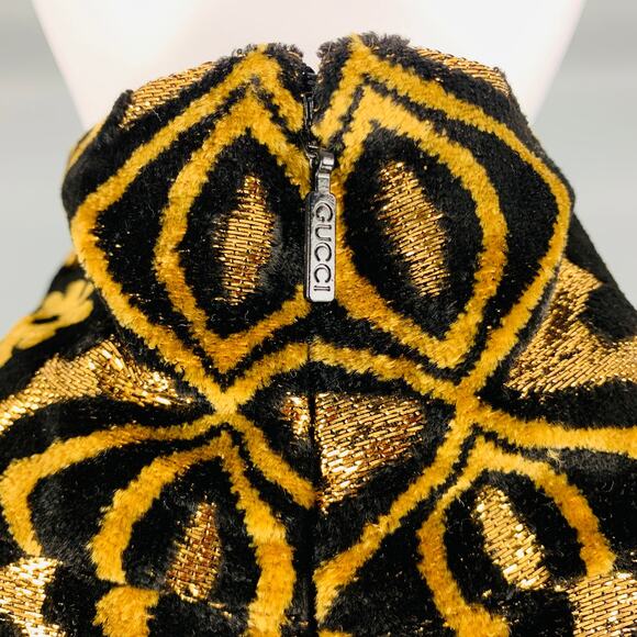 GUCCI Size XL Black Gold Viscose Blend Long Sleeve Cocktail Dress - Picture 7 of 10